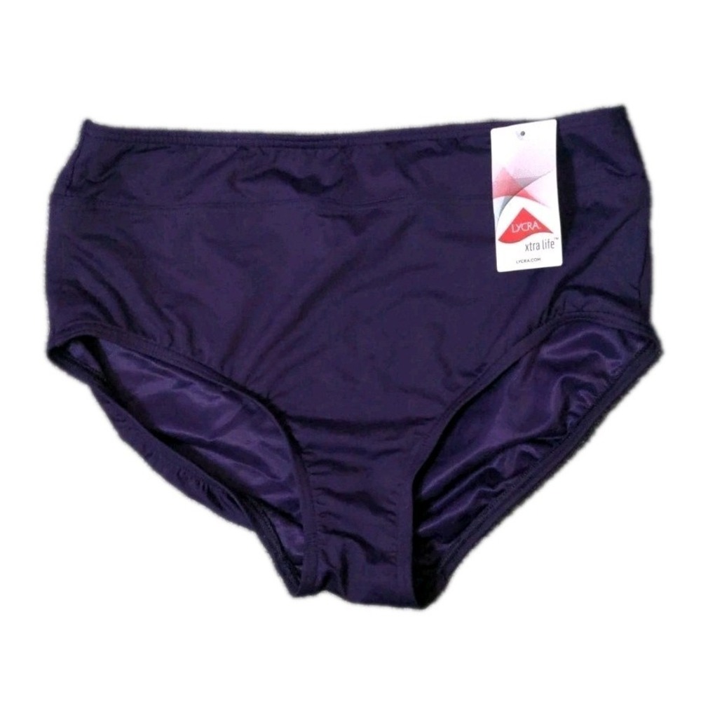 Lands End High Waisted Bikini Swim Bottoms Size 10 Purple Plum Lycra Xtra Life